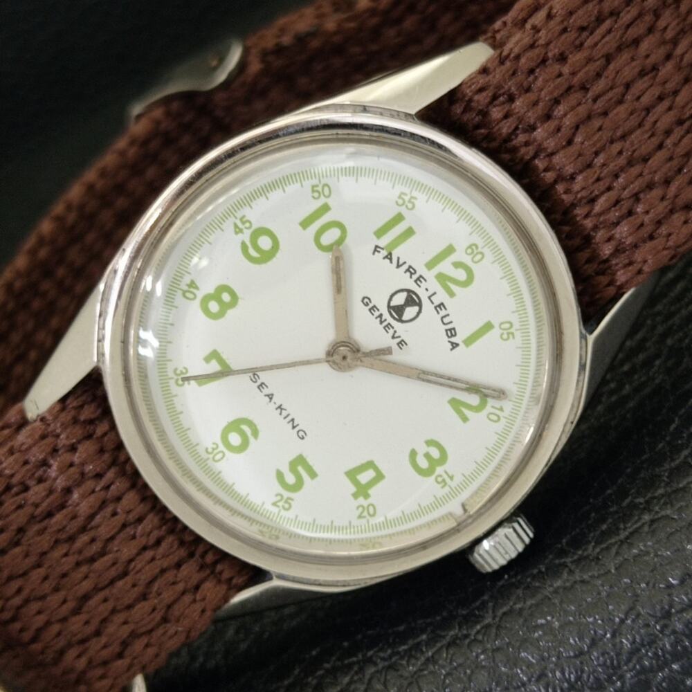 Vintage 1977 Favre Leuba Sea King Manual Mens Silver Watch W/Nato Strap